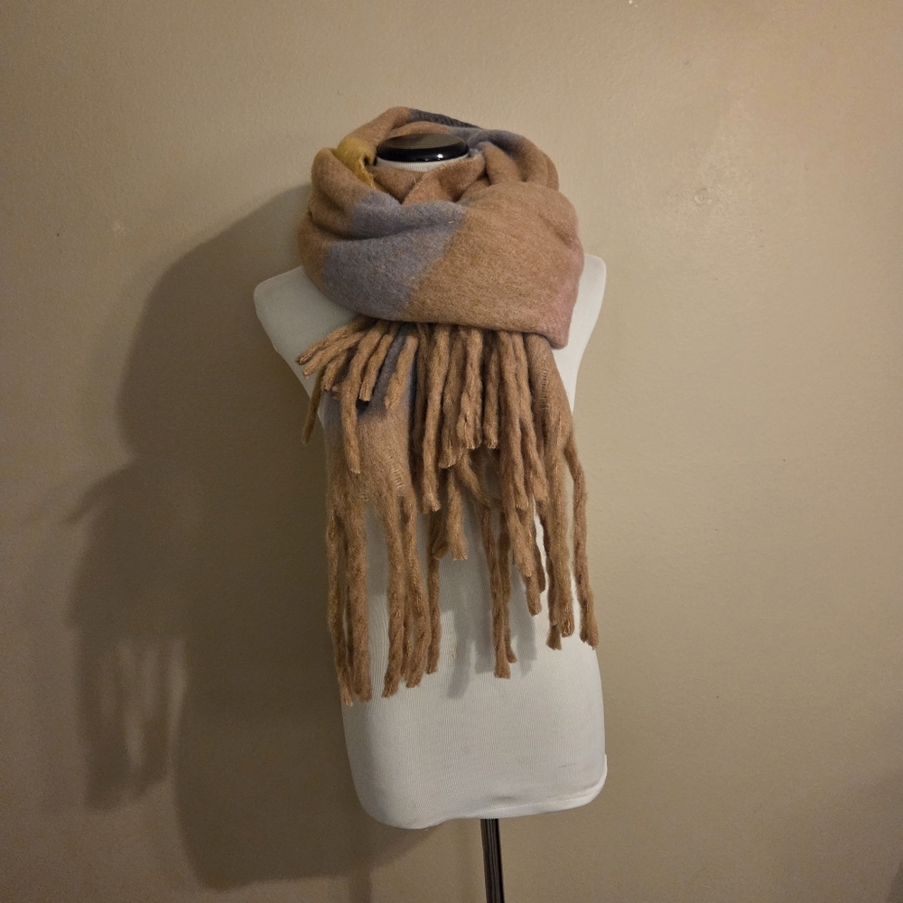 AERIE Multicolored Striped Wool Blend Large Fringe Blanket Scarf Women's OSFA‎ - Picture 2 of 13
